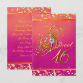Invitation Parti Sweet sixteen orange et rose (Devant / Derrière)