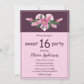 Invitation Parti Sweet sixteen rose en fleurs (Devant)