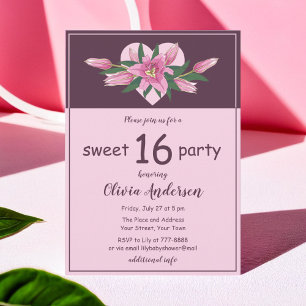 Invitation Parti Sweet sixteen rose en fleurs