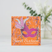 Invitation Parti Sweet sixteen rose et orange (Debout devant)