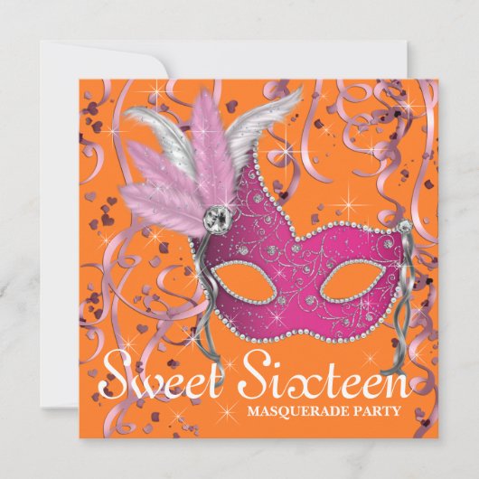 Invitation Parti Sweet sixteen rose et orange (Devant)