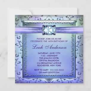 Invitation Parti Sweet sixteen Turquoise violet