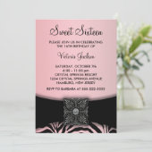 Invitation Parti Sweet sixteen Zèbre Noir Rose (Debout devant)