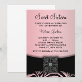 Invitation Parti Sweet sixteen Zèbre Noir Rose (Devant / Derrière)