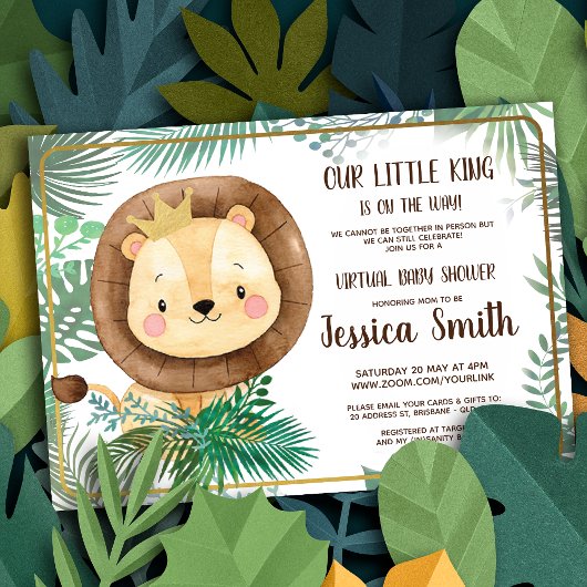 Invitation Parti Thématique Lion Whimsical | Baby shower virt