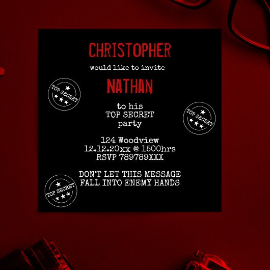 Invitation Parti TOP SECRET personnalisé
