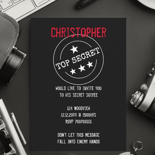 Invitation Parti TOP SECRET personnalisé