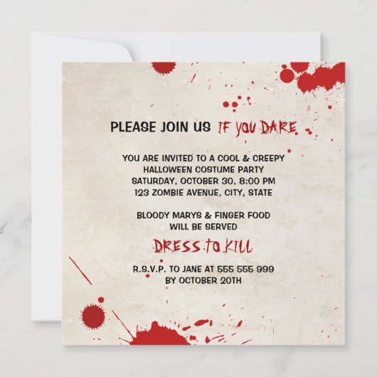 Invitation Parti Vampire sanglant Zombie Halloween (Dos)