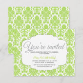 Invitation Parti vert Damask moderne (Devant / Derrière)