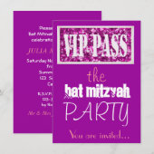 Invitation Parti VIP Bat mitzvah rose et violet (Devant / Derrière)
