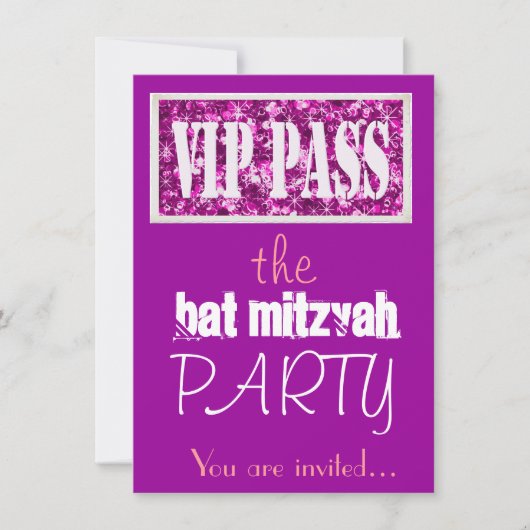 Invitation Parti VIP Bat mitzvah rose et violet (Devant)