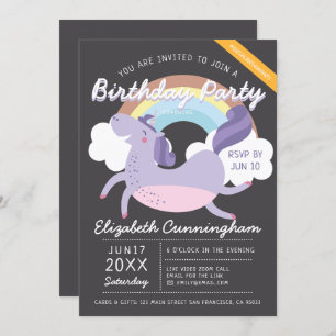 Invitation Parti virtuel d'anniversaire de Modern Cute Rainbo