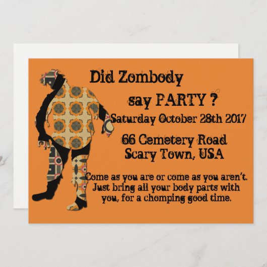 Invitation Parti Zombie (Devant / Derrière)