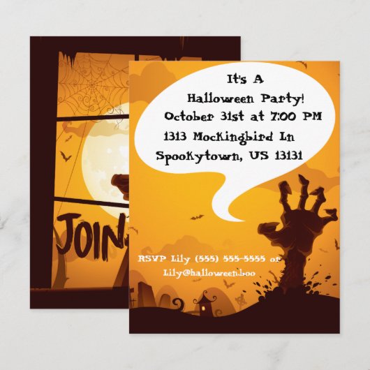 Invitation Parti Zombie Halloween (Devant / Derrière)