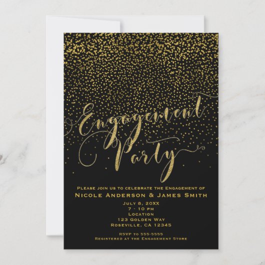 Invitation PARTICIPATION Douche Noir & Or Confetti Glam (Devant)