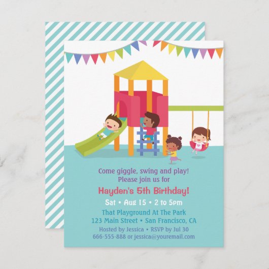 Invitation Partie Anniversaire de enfant multi-ethnique de l' (Devant / Derrière)