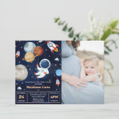 Invitation Partie Baby shower de garçon de l'astronaute spati (Debout devant)