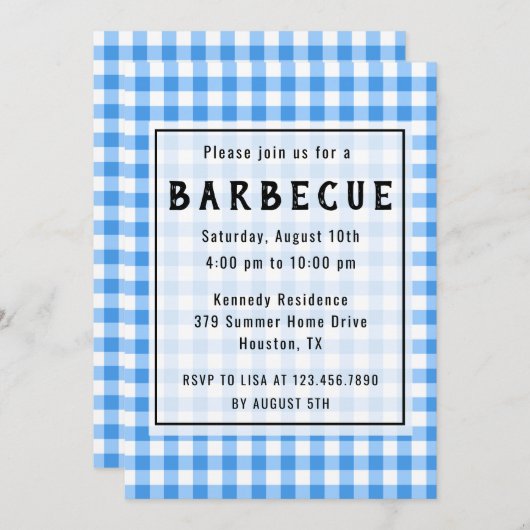 Invitation Partie bleue de BBQ de guingan (Devant / Derrière)