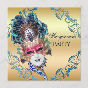 Invitation Partie chic de mascarade de masque de plumes de