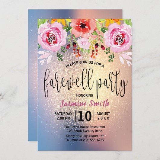 Invitation Partie d'adieu de parties scintillantes modernes (Devant / Derrière)