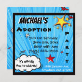 Invitation Partie d'adoption de bande dessinée de superhéros (Devant / Derrière)