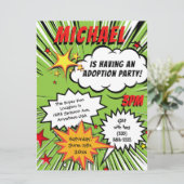 Invitation Partie d'adoption de bande dessinée de superhéros (Debout devant)