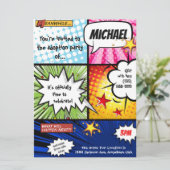 Invitation Partie d'adoption de bande dessinée de superhéros (Debout devant)