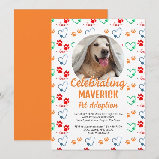 Invitation Partie d'adoption personnalisée pour animal de com (Devant / Derrière)