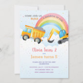 Invitation Partie d'anniversaire conjointe Arc-en-ciel et con (Devant)