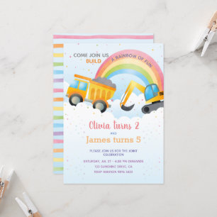 Invitation Partie d'anniversaire conjointe Arc-en-ciel et con