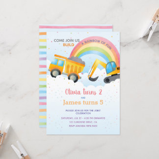 Invitation Partie d'anniversaire conjointe Arc-en-ciel et con