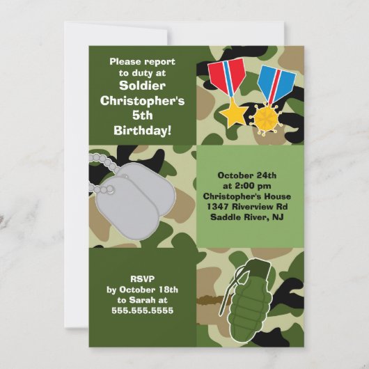 Invitation Partie d'anniversaire de enfant de soldat de (Devant)