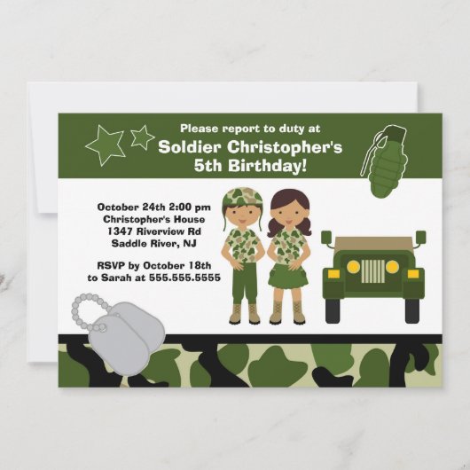 Invitation Partie d'anniversaire de enfant de soldat de (Devant)