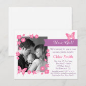 Invitation Partie de baby shower élégante de papillon de rose (Devant / Derrière)