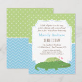Invitation Partie de baby shower moderne mignonne d'alligator (Devant / Derrière)