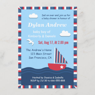 Invitation Partie de baby shower nautique de voilier élégant