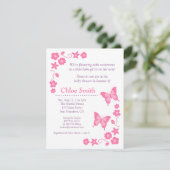 Invitation Partie de baby shower rose élégante de papillon (Debout devant)