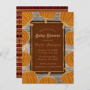Invitation Partie de baby shower rustique d'automne en bois