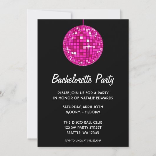 Invitation Partie de Bachelorette de boule de disco de roses (Devant)