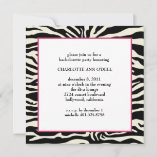 Invitation partie de bachelorette d'impression de zèbre