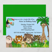 Invitation Partie de Birthay d'amusement de safari de jungle (Devant / Derrière)