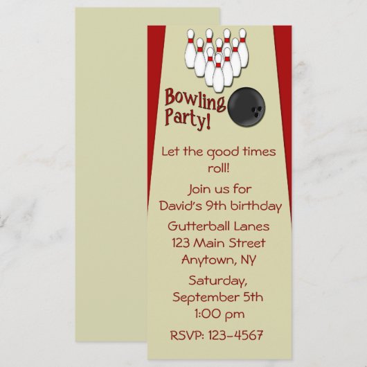 Invitation Partie de bowling d'invitation (Devant / Derrière)