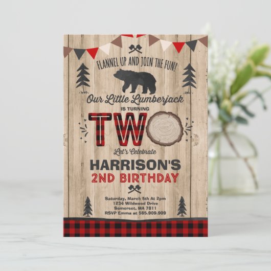 Invitation Partie de bûcheron d'invitation d'anniversaire de (Debout devant)