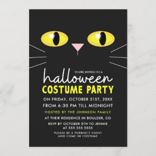 Invitation Partie de costume de Halloween de chat noir