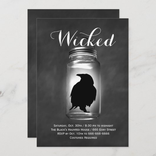 Invitation Partie de costume de Raven Halloween de pot de (Devant / Derrière)