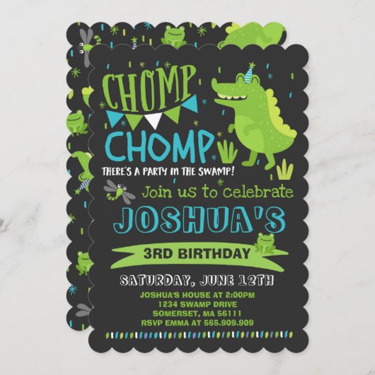 Invitation Partie de crocodile d'invitation d'anniversaire (Devant / Derrière)