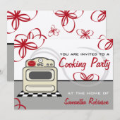 Invitation Partie de cuisine - rétro cuisine de rouge de (Devant / Derrière)
