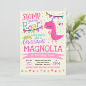 Invitation Partie de dinosaure de fille d'invitation (Debout devant)