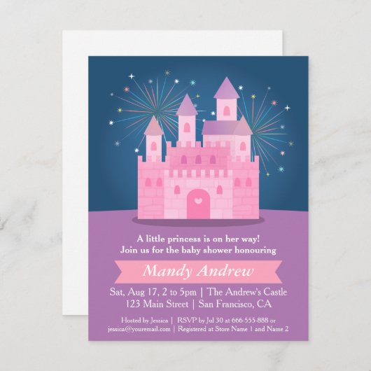 Invitation Partie de douche de bébé de princesse Castle de (Devant / Derrière)