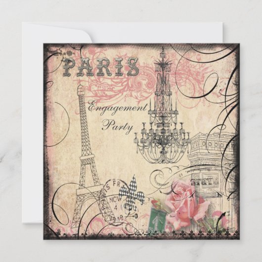 Invitation Partie de fiançailles chic de Tour Eiffel et de (Devant)